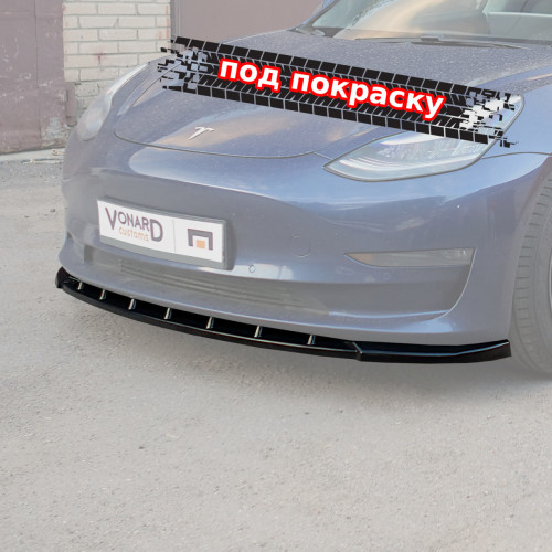 Сплиттер под передний бампер Tesla Model 3 (ребра) - под покраску TE-MOD-3-FS1P 