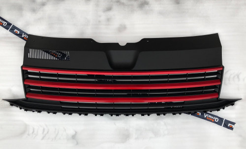 Решётка радиатора VW T6 без эмблемы c красными полосами 2274441 
