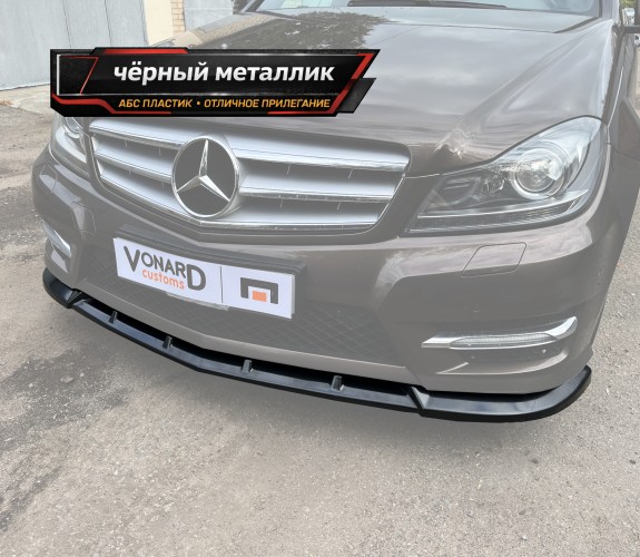 Сплиттер переднего бампера Mercedes C W204 AMG-line рест. - черный металлик