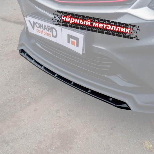 Сплиттер (короткий) переднего бампера Geely Coolray 1 / Belgee x50 v2 - черный металлик артикул  