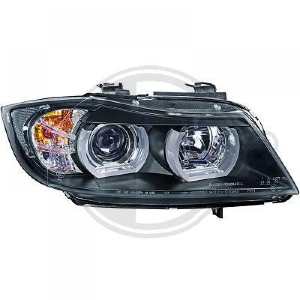 Купить фару переднюю бмв. Передние фары BMW e90/e91 (2005-2008) Headlights Angel Eyes led 3d Fits черные. Фары адаптивные Xenon BMW e91. BMW e90 фара ксенон. BMW e90 ксенон.